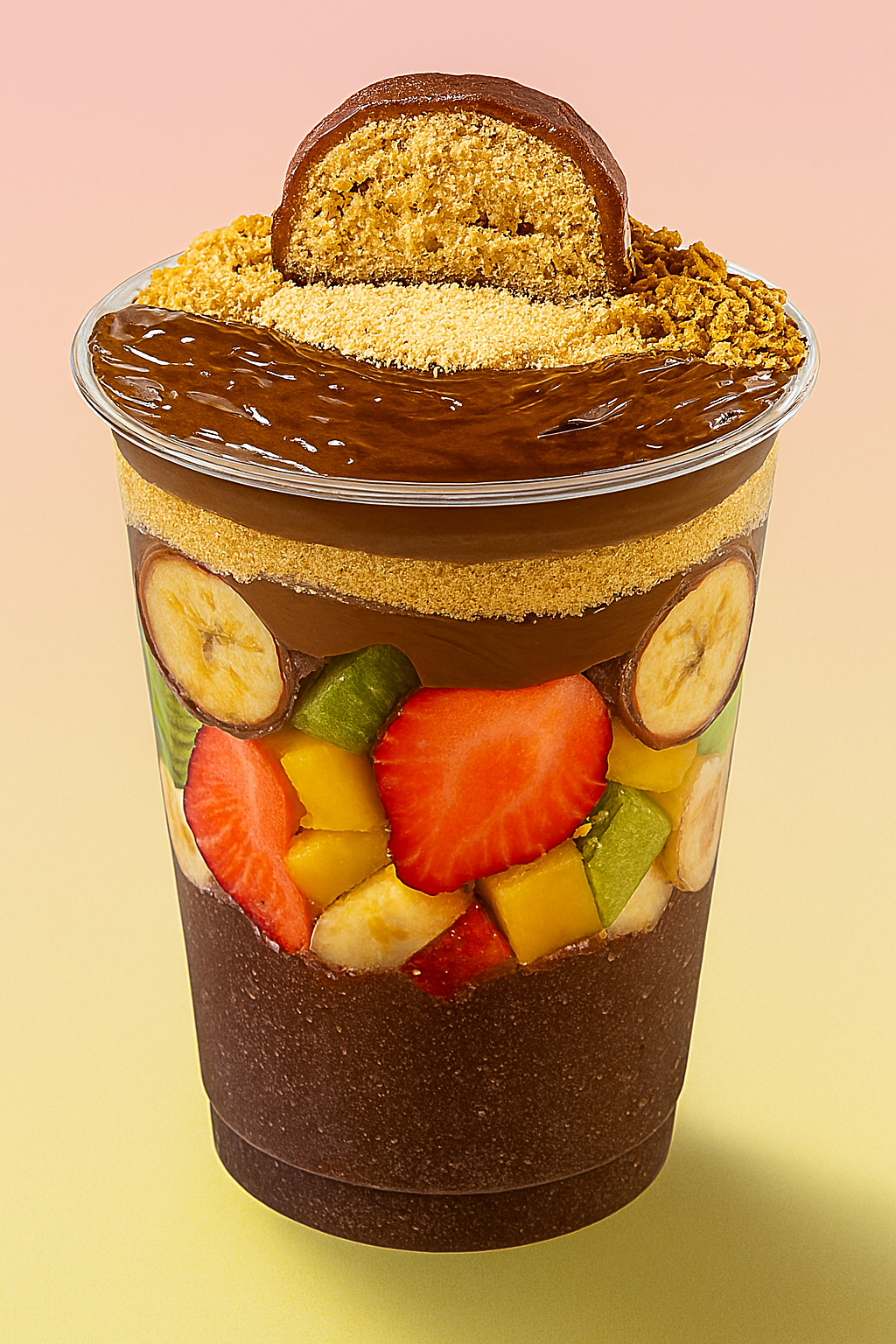 Açaí no Copo com frutas cuidadosamente cortadas + Nutella,Leite Ninho, Paçoca, Granola.