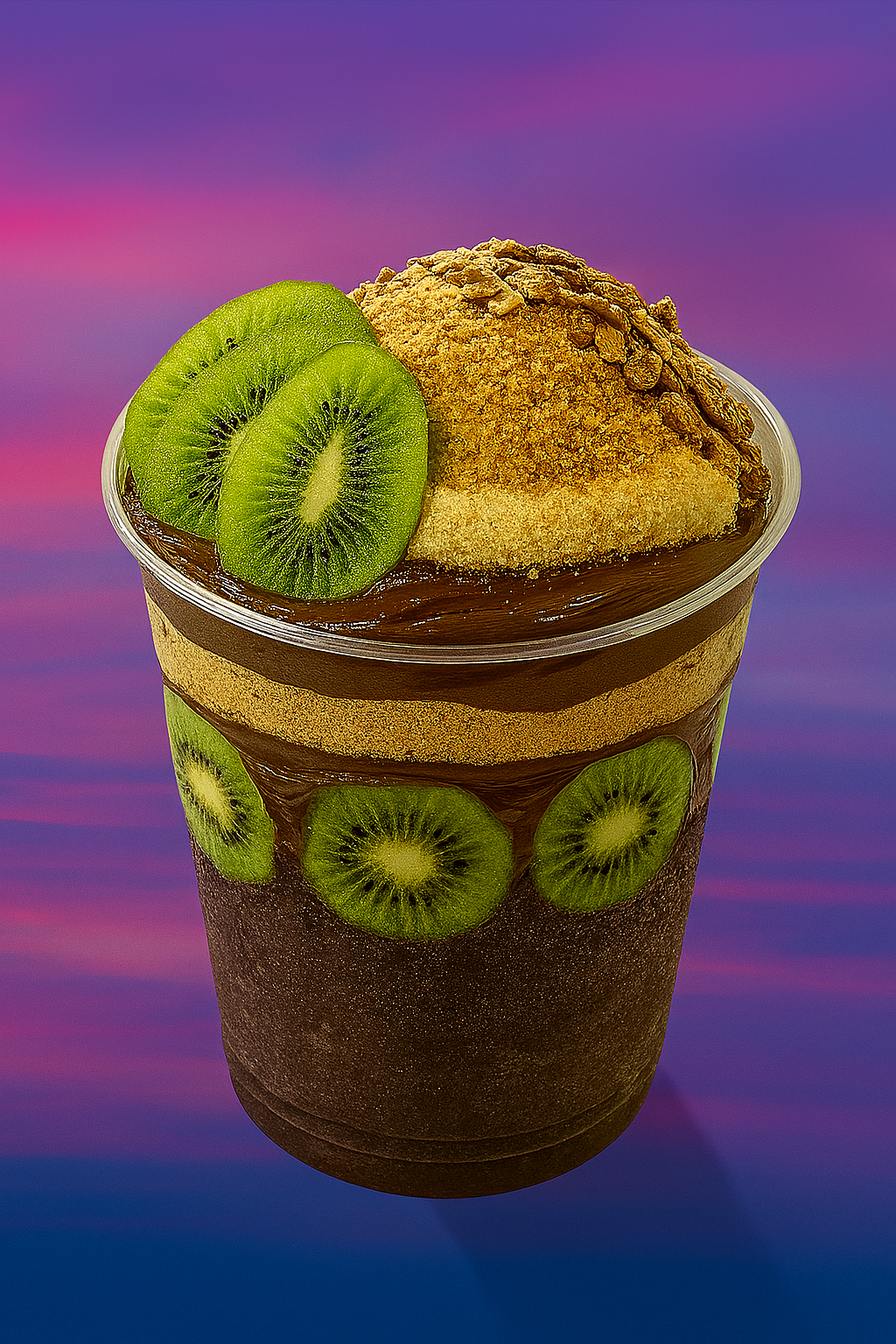 Açaí com Kiwi, Nutella,Leite Ninho, Paçoca e Granola.